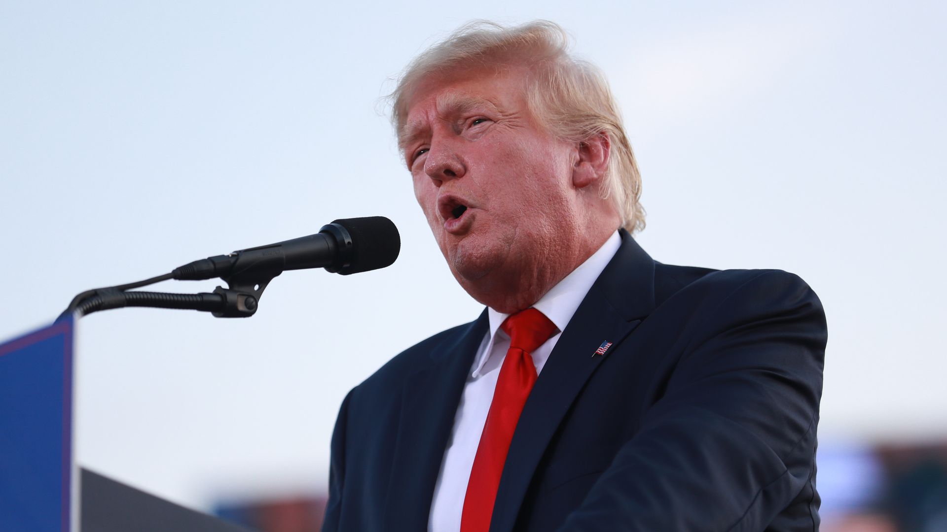 Former US President Donald Trump gives remarks during a rally on June 25, 2022 in Mendon, Illinois.