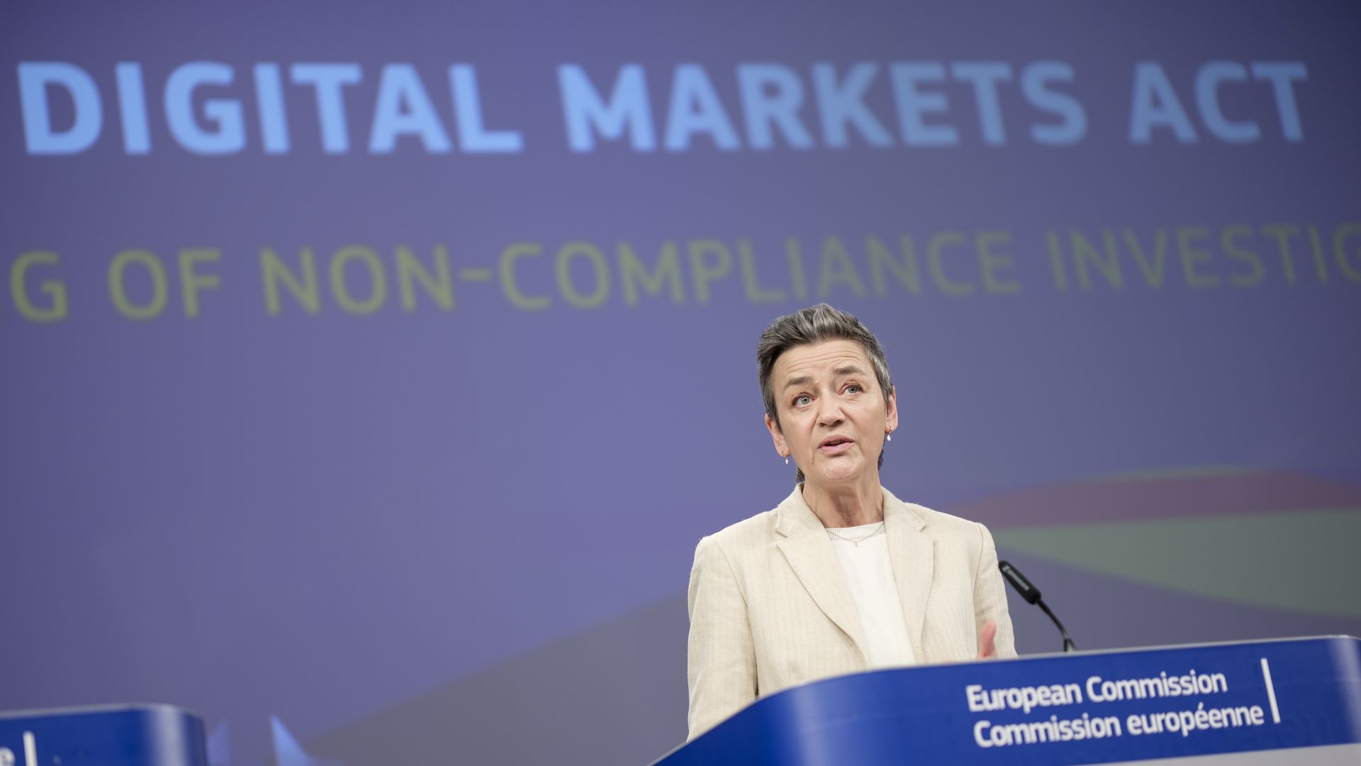 EU Commissioner Margrethe Vestager announces investigations into Apple, Alphabet and Meta