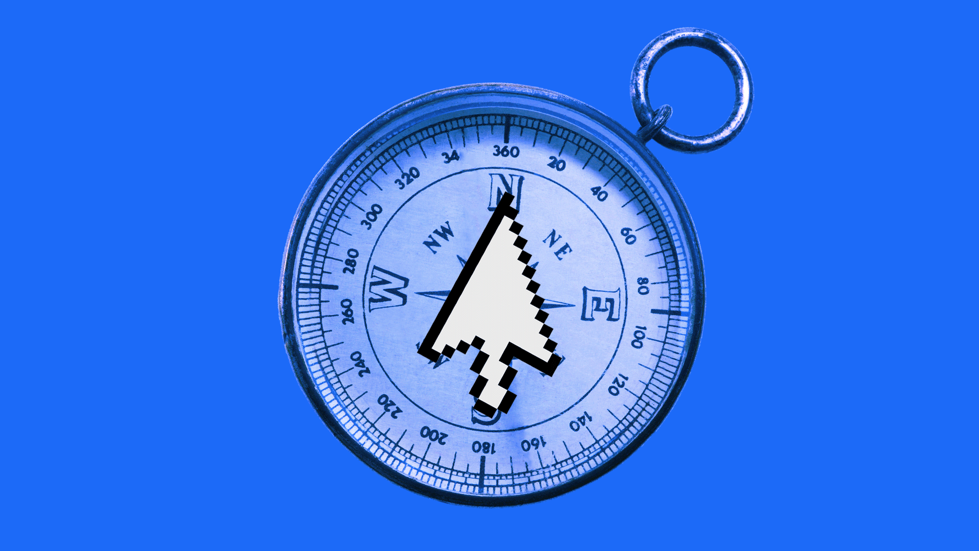 An animated image of a compass with a digital cursor as its point