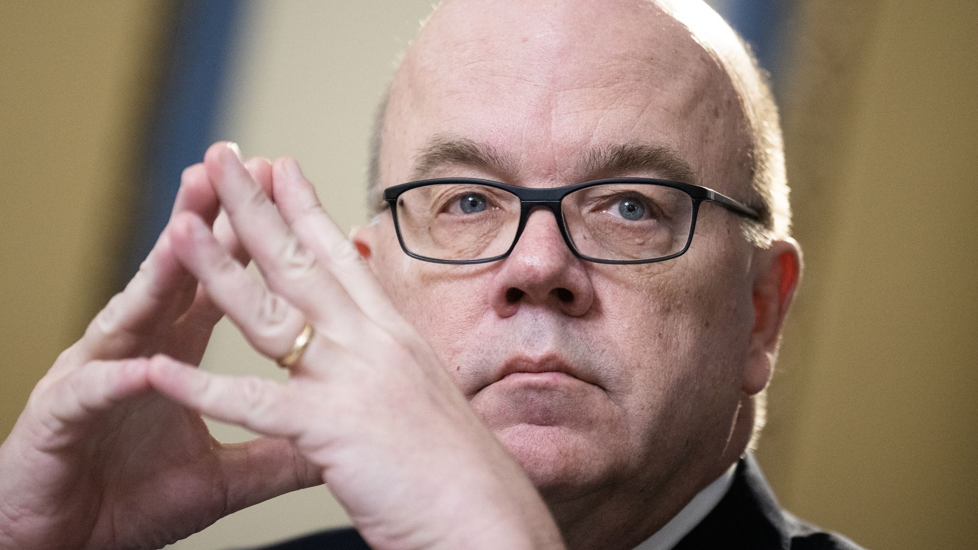 Rep. Jim McGovern, wearing glasses and putting his hands together.