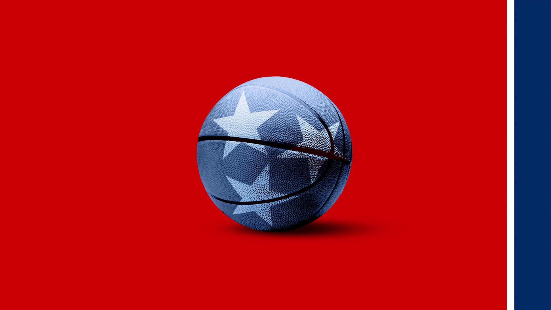 Illustration of the TN flag with a basketball at the center.