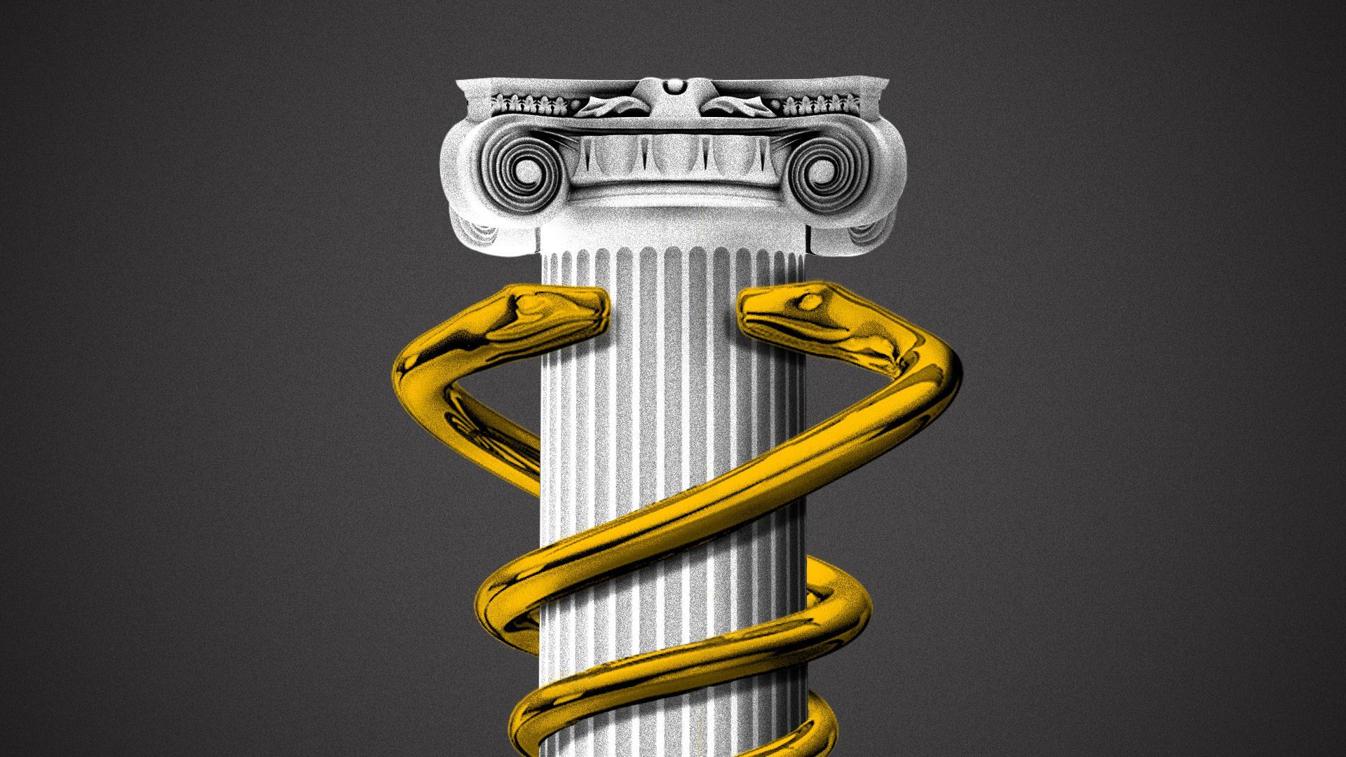 Illustration of a column wrapped in snakes from a caduceus.