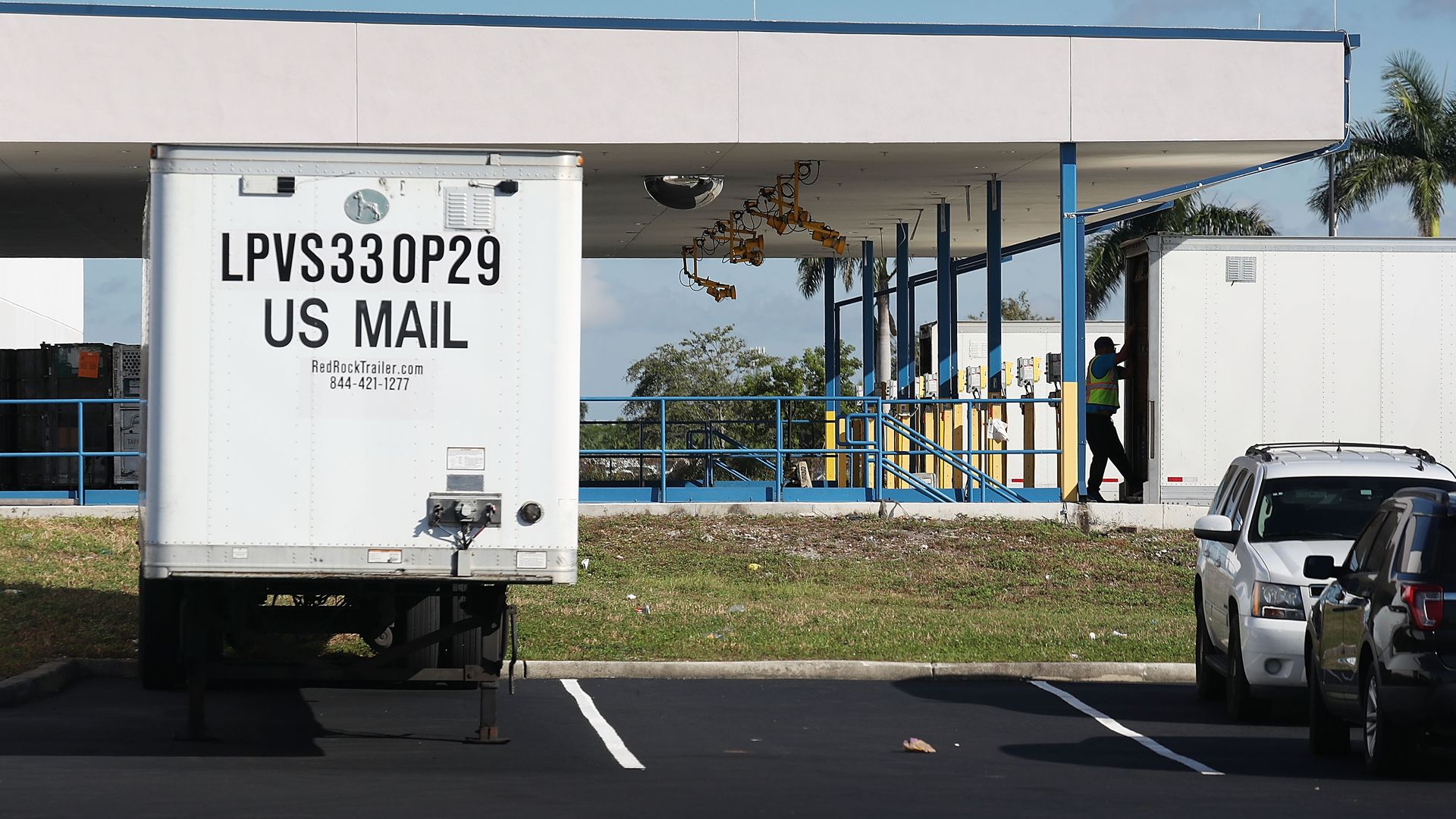 A U.S. mail truck at a mail facility in Florida.