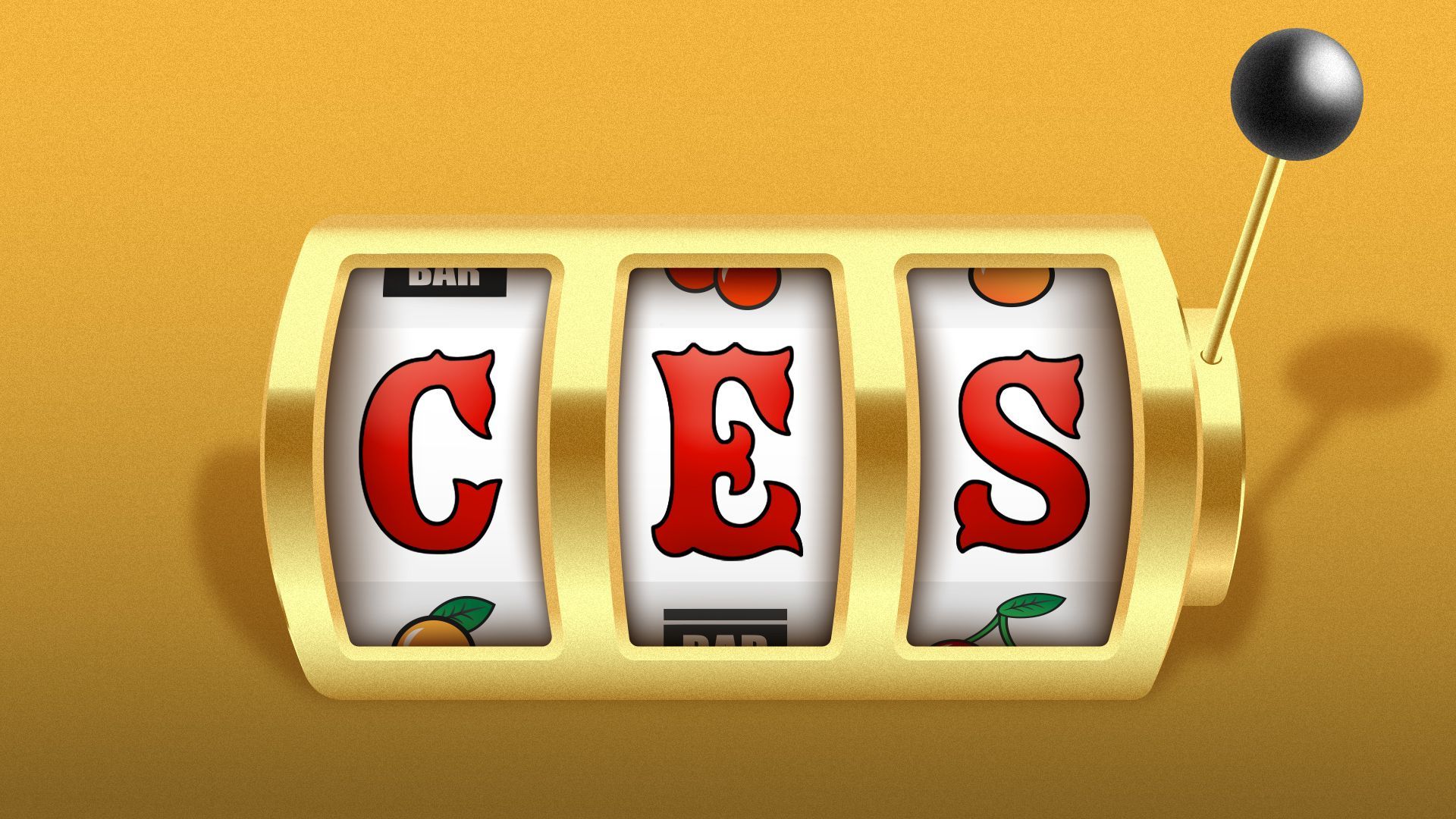 Illustration of a slot machine spelling out "CES"