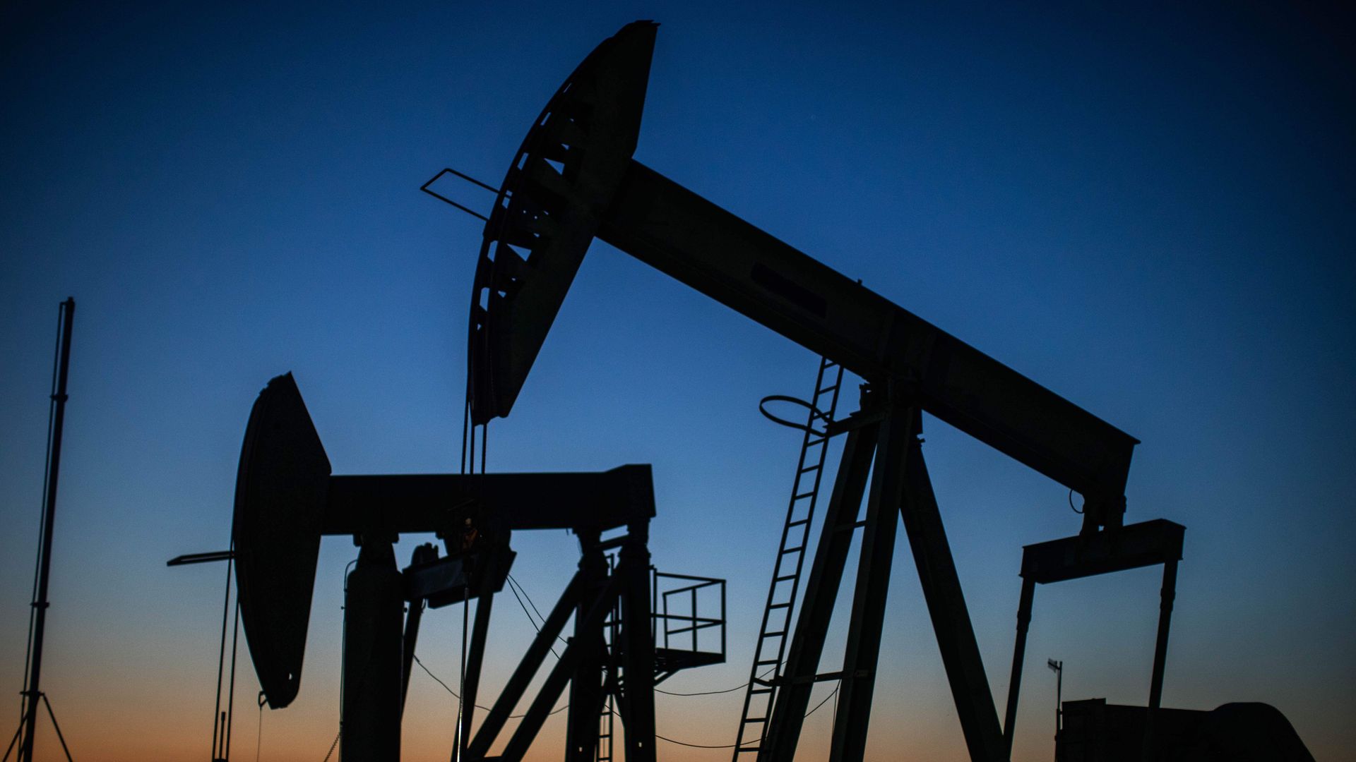 Oil pumpjacks operating in Long Beach, California, in April 2020.