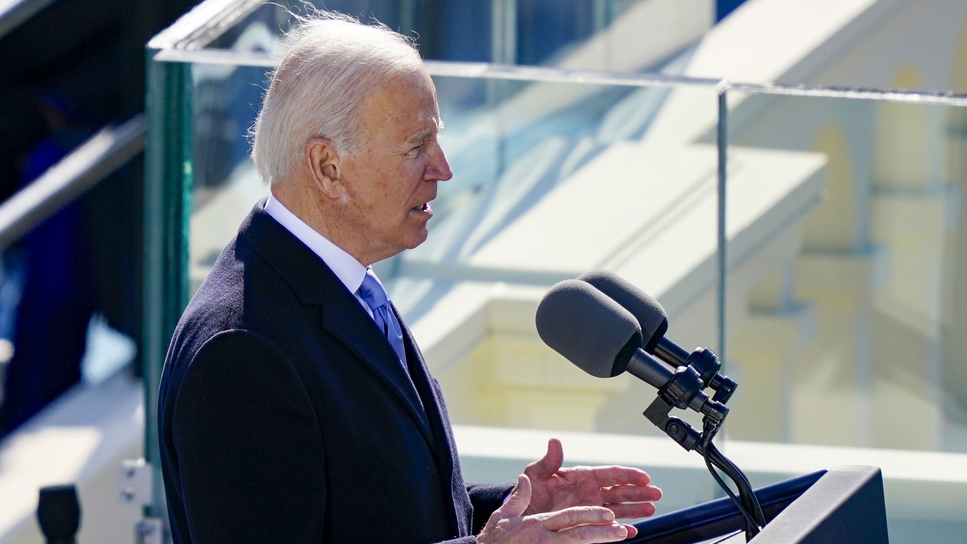 Photo of President Biden giving inaugural address