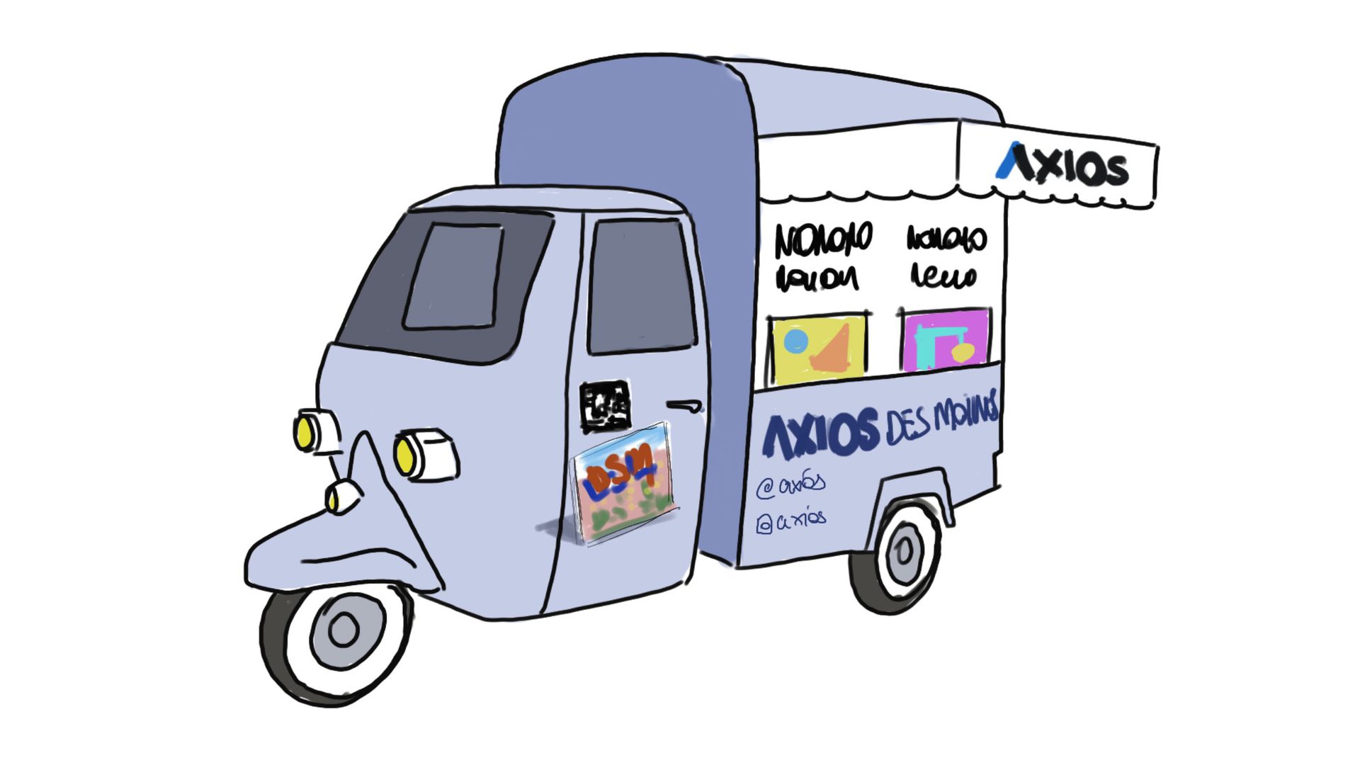 Our cool soapbox design that's inspired by old school newsstands. Drawing: Al Lucca/Axios
