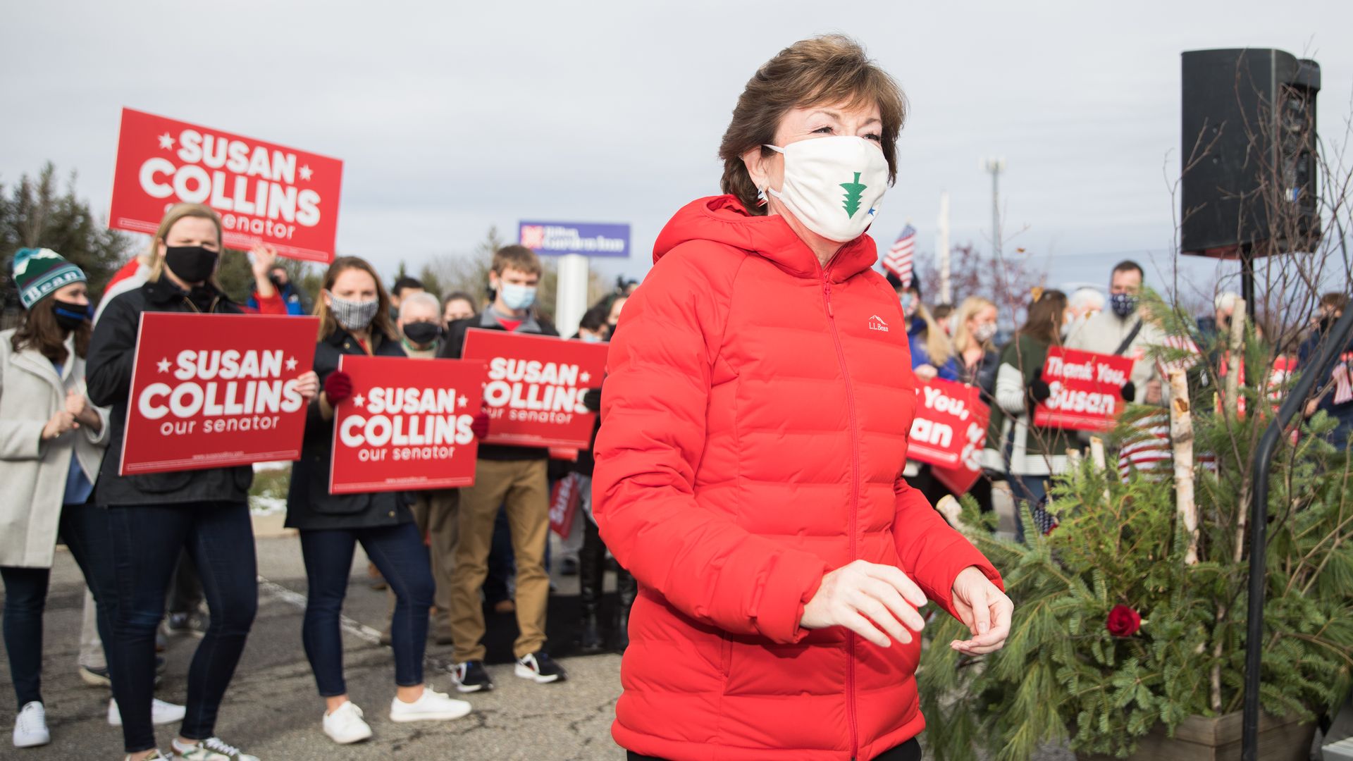 Sen. Susan Collins is seen with a group of her supporters during her 2020 reelection campaign.