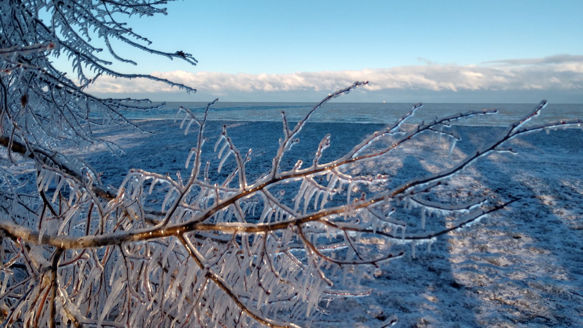 A photo of a frozen lake. 
