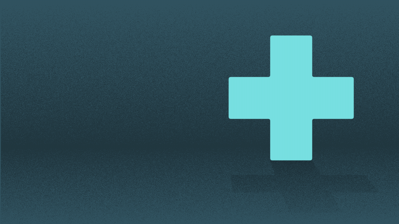 Animated illustration of a healthcare cross changing into a number sign.