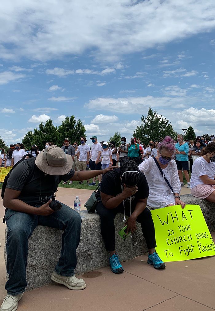 Protesters at First Ward Park on Sunday, May 31