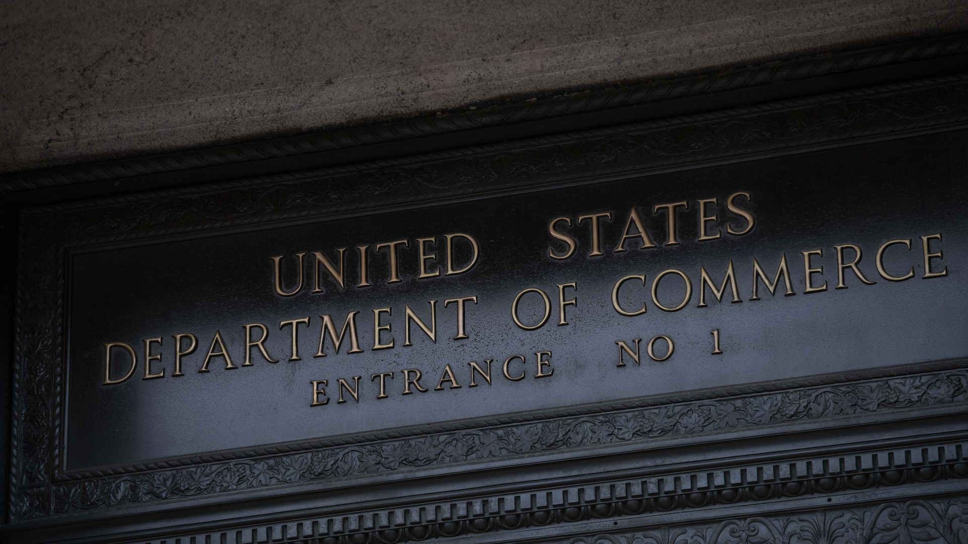 A sign for the U.S. Commerce Department building in Washington, D.C.