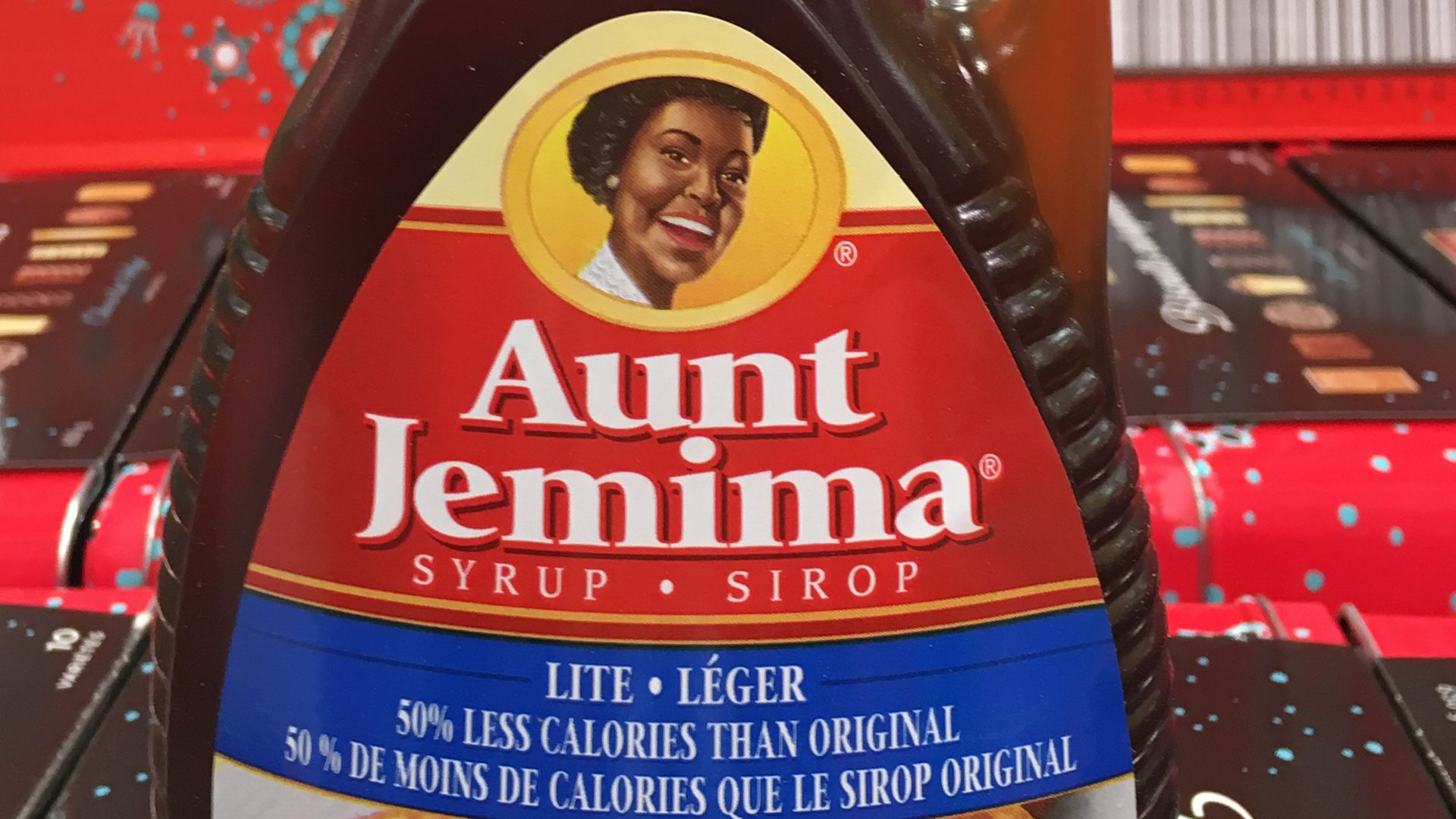 A bottle of Aunt Jemima syrup