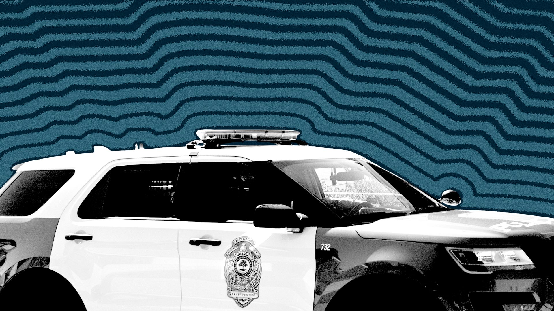 Photo illustration of a Raleigh Police cruiser with lines radiating from it.