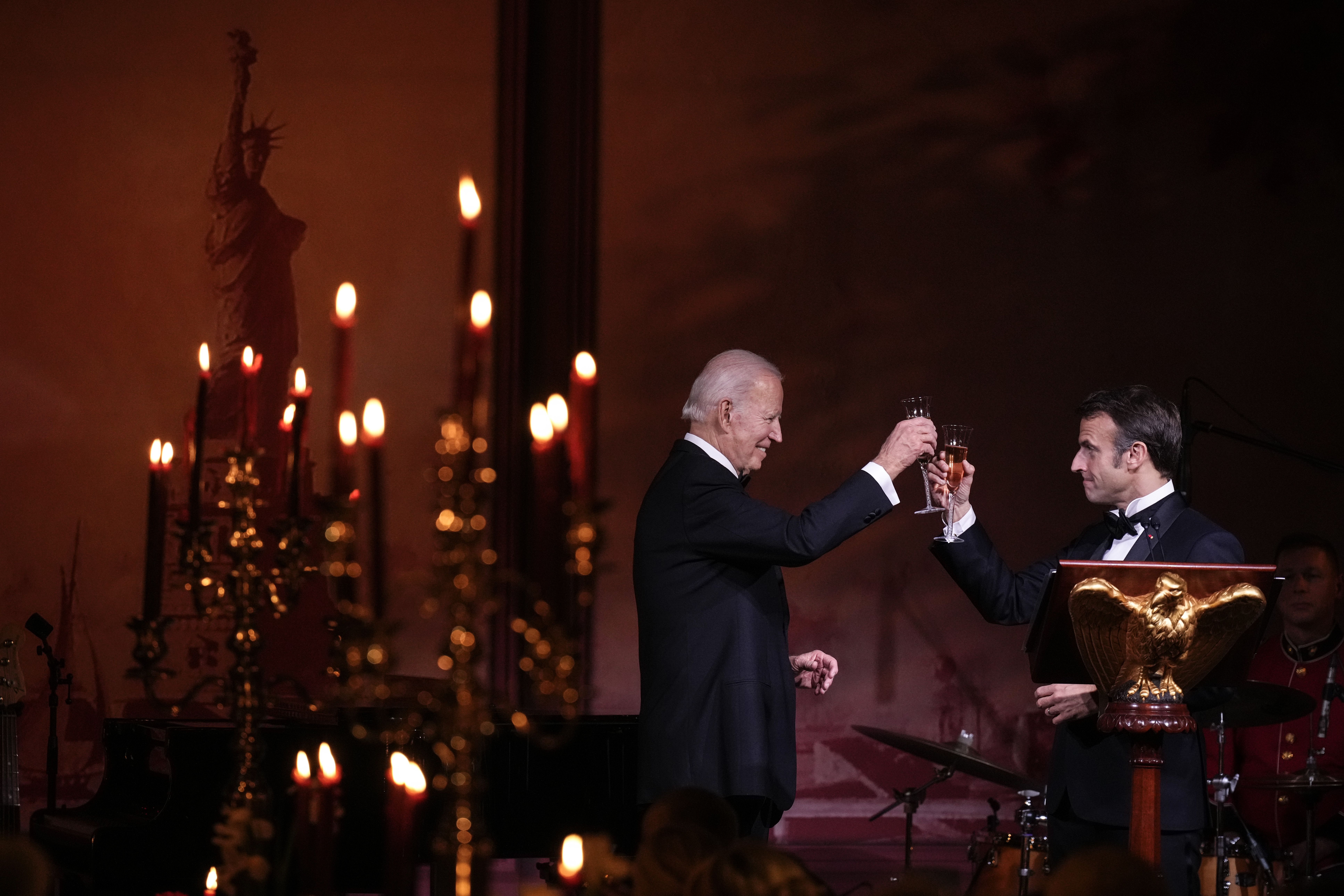 President Biden and French President Macron toast last night.
