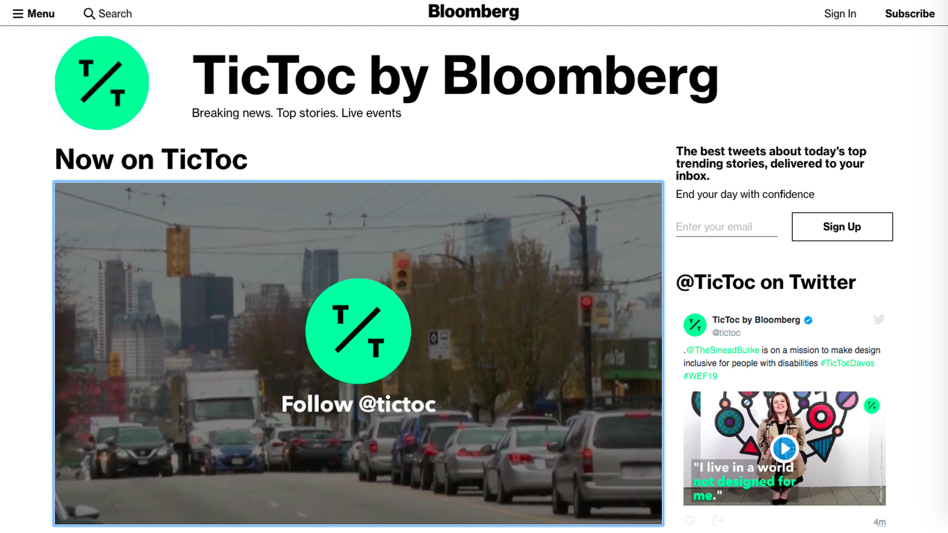 Screenshot of the Tictoc homepage