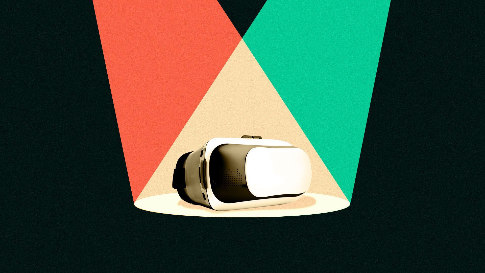 An illustration of lights shining on a VR headset.