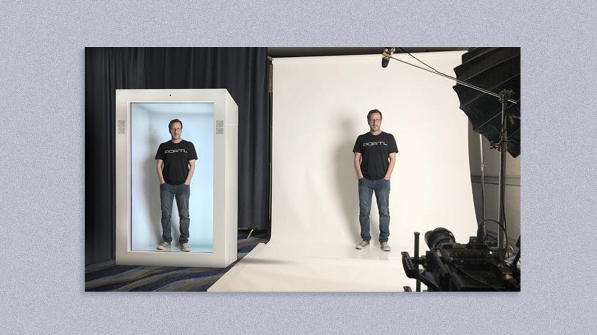 David Nussbaum, CEO of PORL, is shown breaming an image of himself into a PORTL holographic booth.