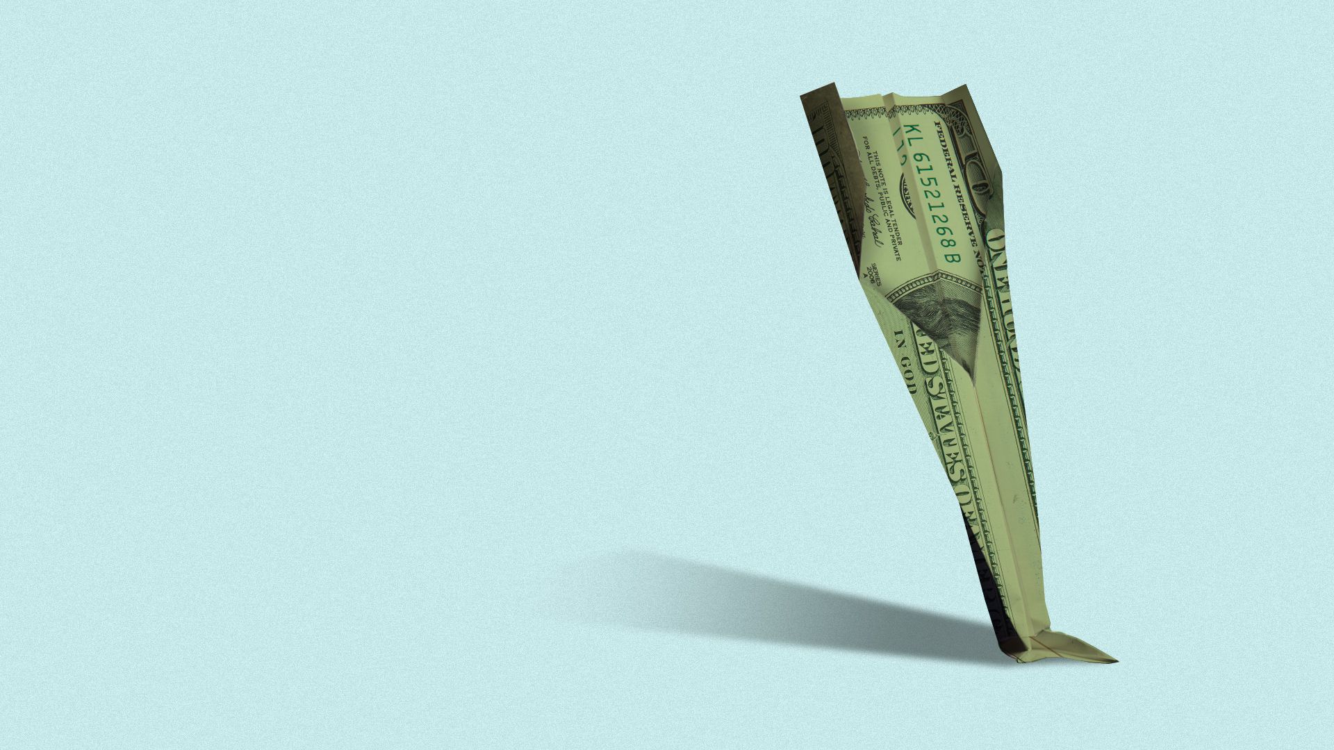 Illustration of a crashed paper plane made from a hundred dollar bill