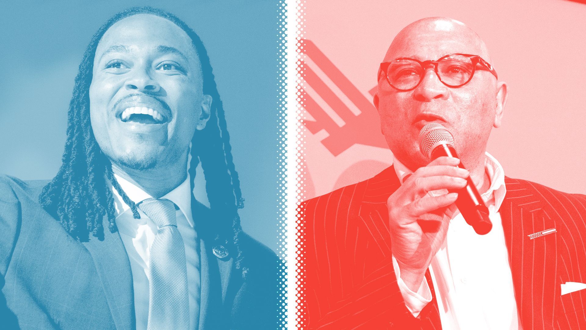 Photo illustration of Malcolm Kenyatta and Tim DeFoor.