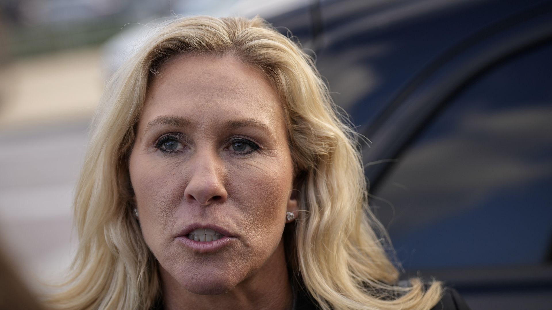 Marjorie Taylor Greene (R-GA) speaks to reporters as she leaves the U.S. Capitol