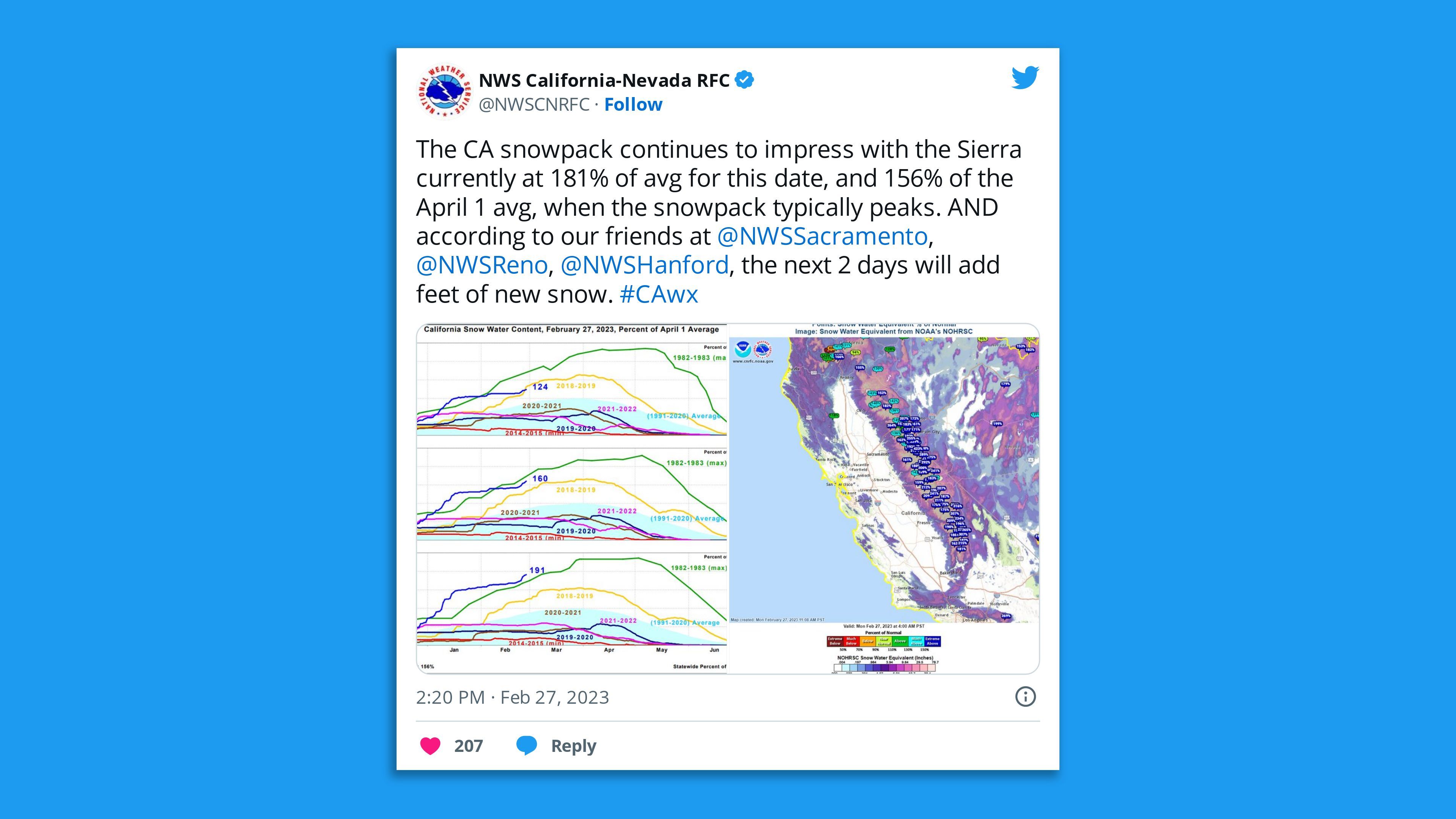 A screenshot of an NWS tweet stating: 