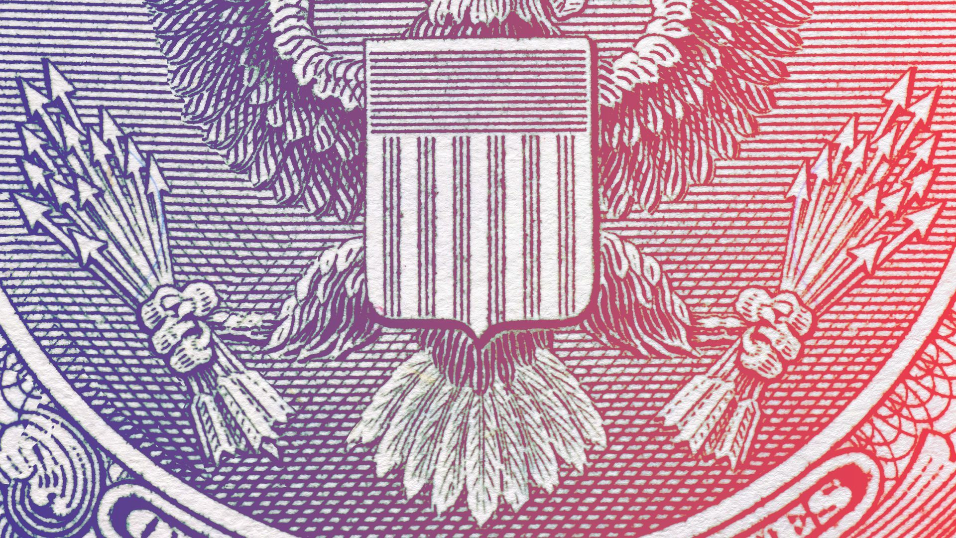 Illustration of the Great Seal of the US with the eagle holding arrows in both talons, instead of an olive branch.