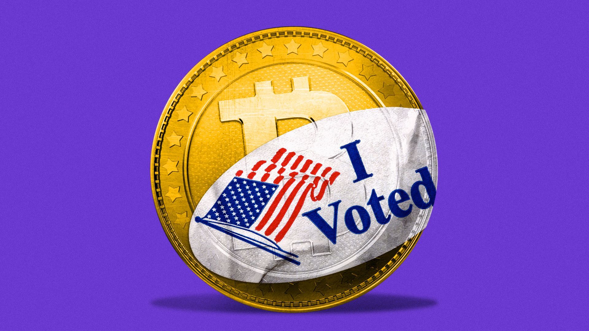 Illustration of a voting sticker on a Bitcoin.