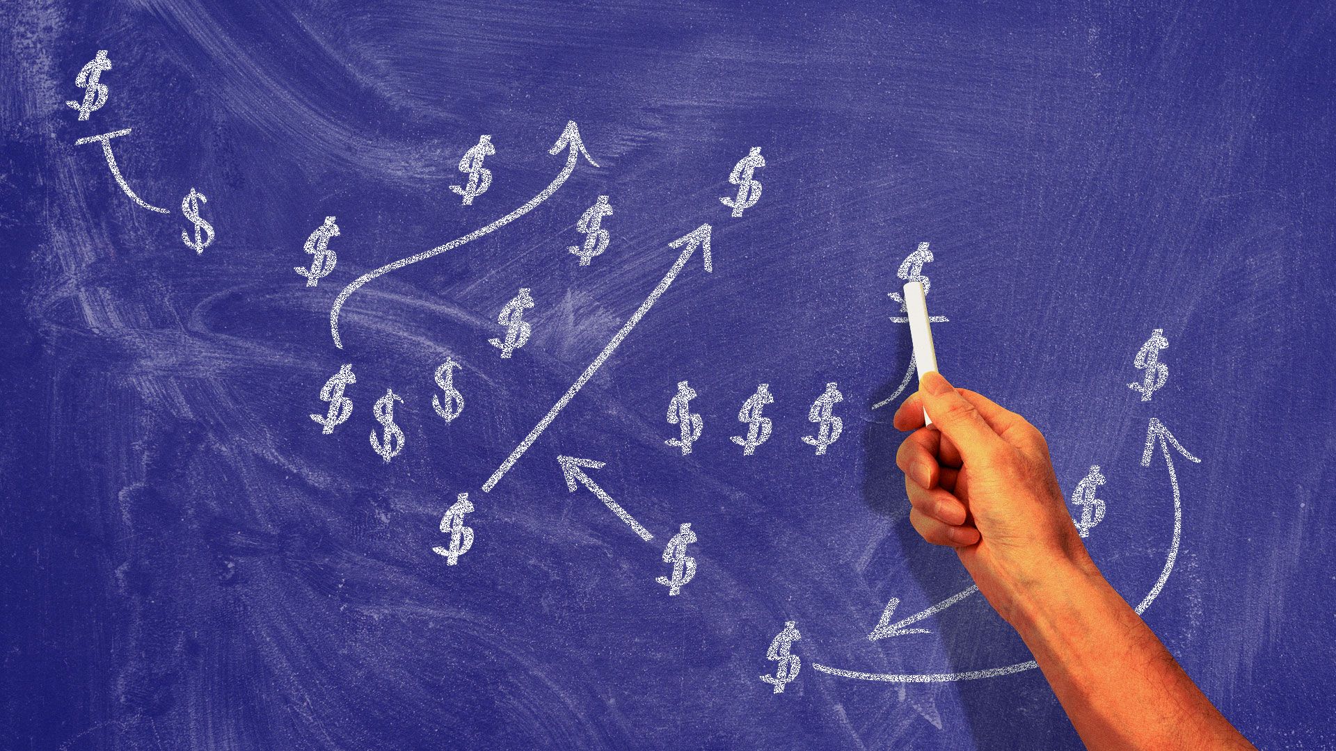 Illustration of a football sports play with dollar signs instead of X’s and O’s