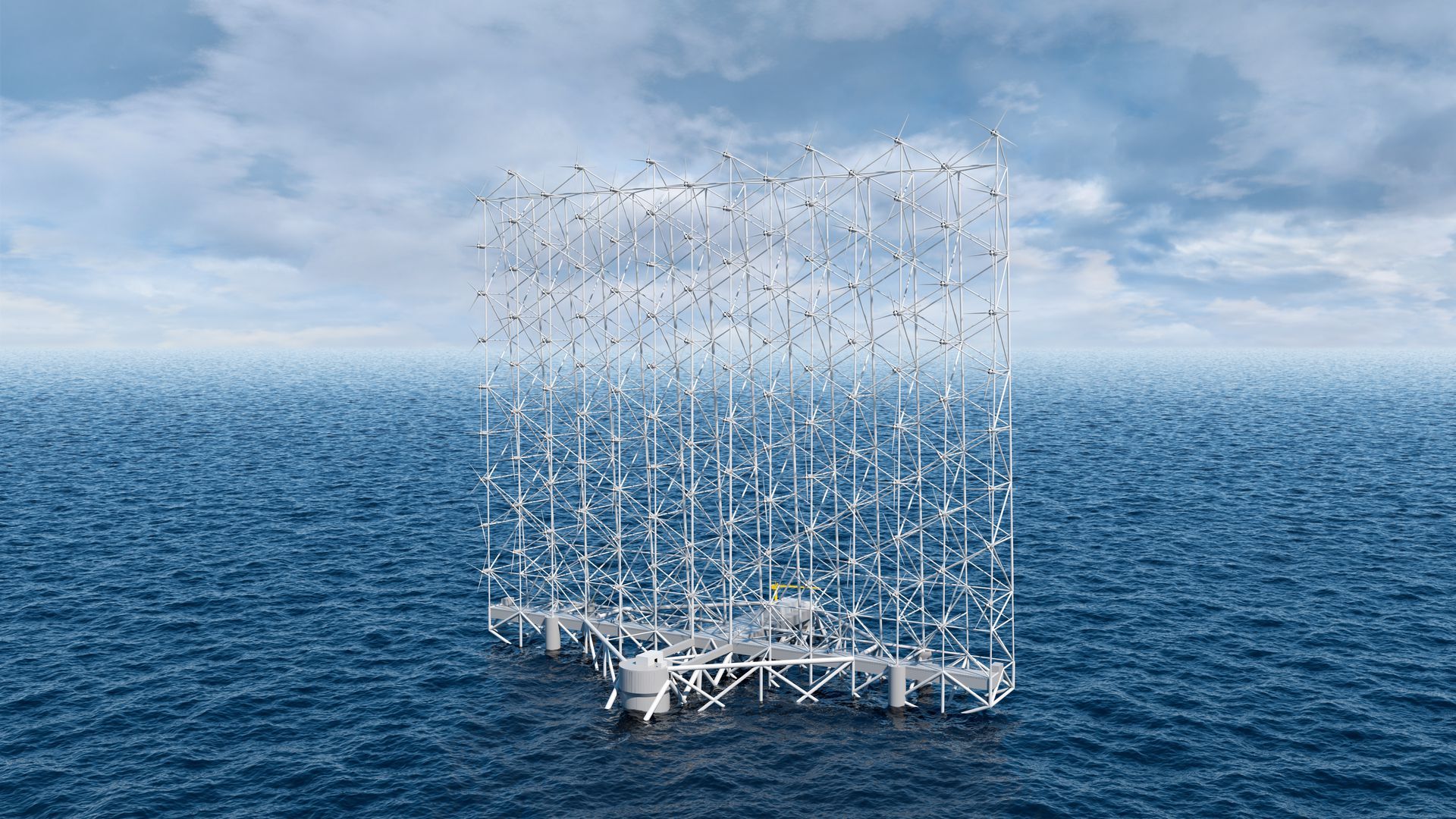 artist rendering of a floating offshore wind system