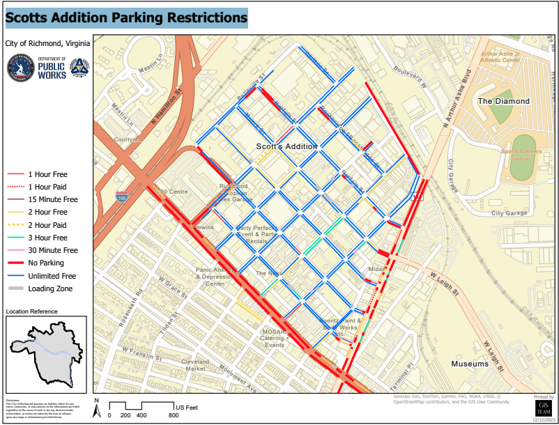 A map of parking restrictions in Scott 