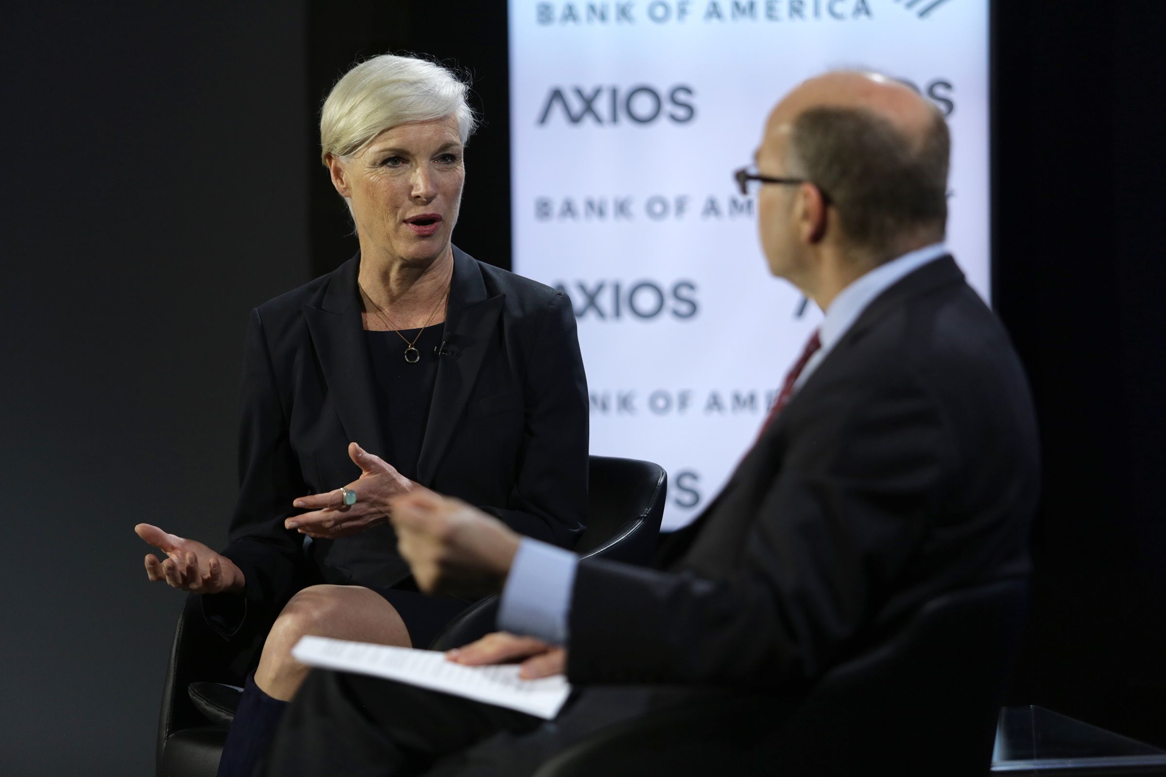 Cecile Richards and Mike Allen sit on the Axios stage.