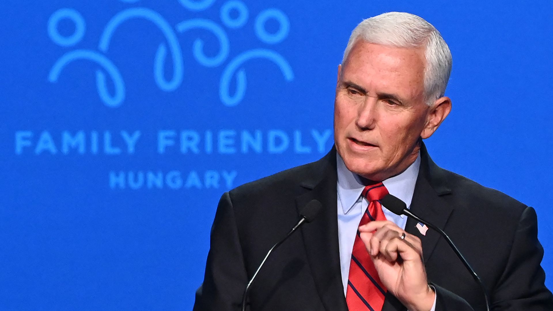 Former Vice President Mike Pence speaking in Budapest on Sept. 23.