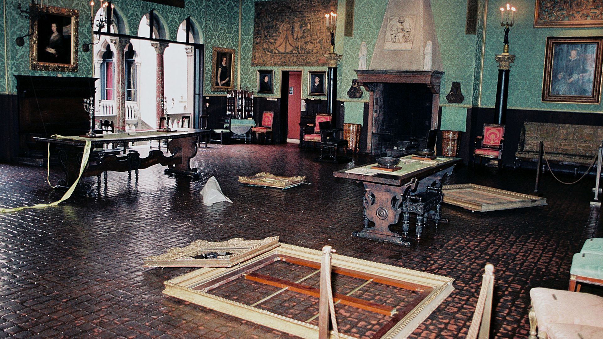 FBI photo of the crime scene after the Isabella Stewart Gardner Museum robbery.
