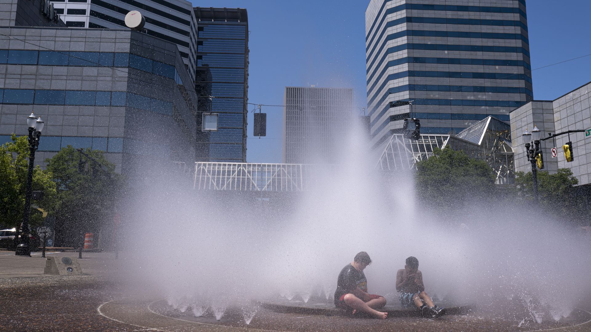 Salmon Springs Fountain in Portland, Oregon, on June 27 as the city set a new temperature record that lasted one day