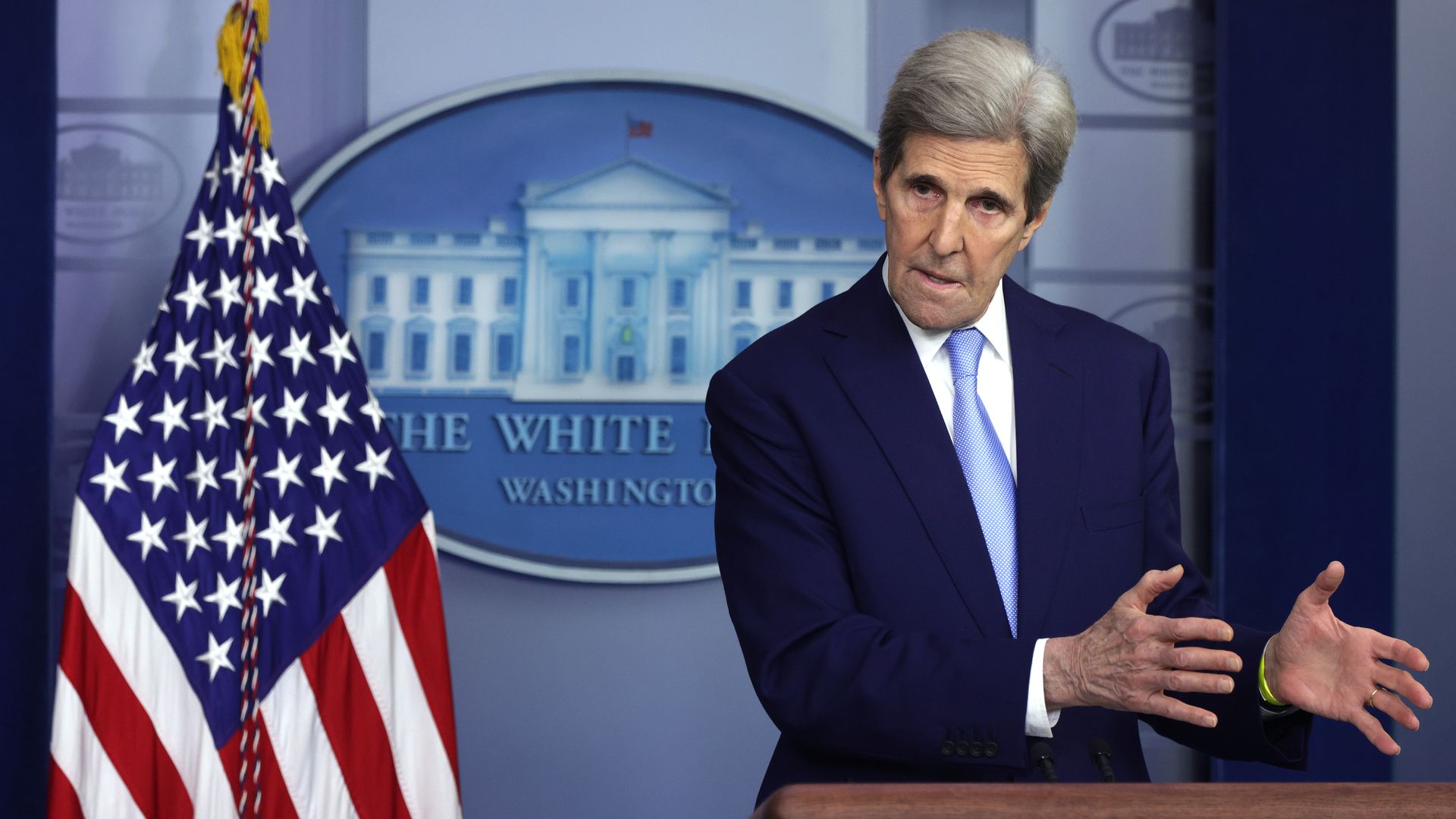 John Kerry speaking at the White House.