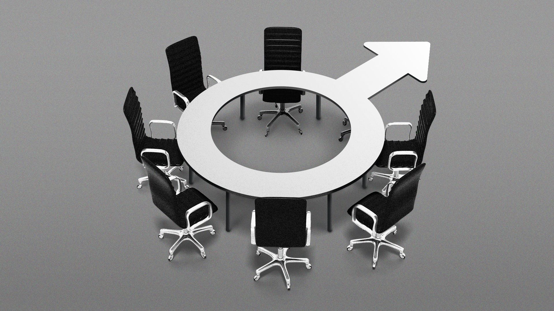 Illustration of a conference table in the shape of the male symbol.