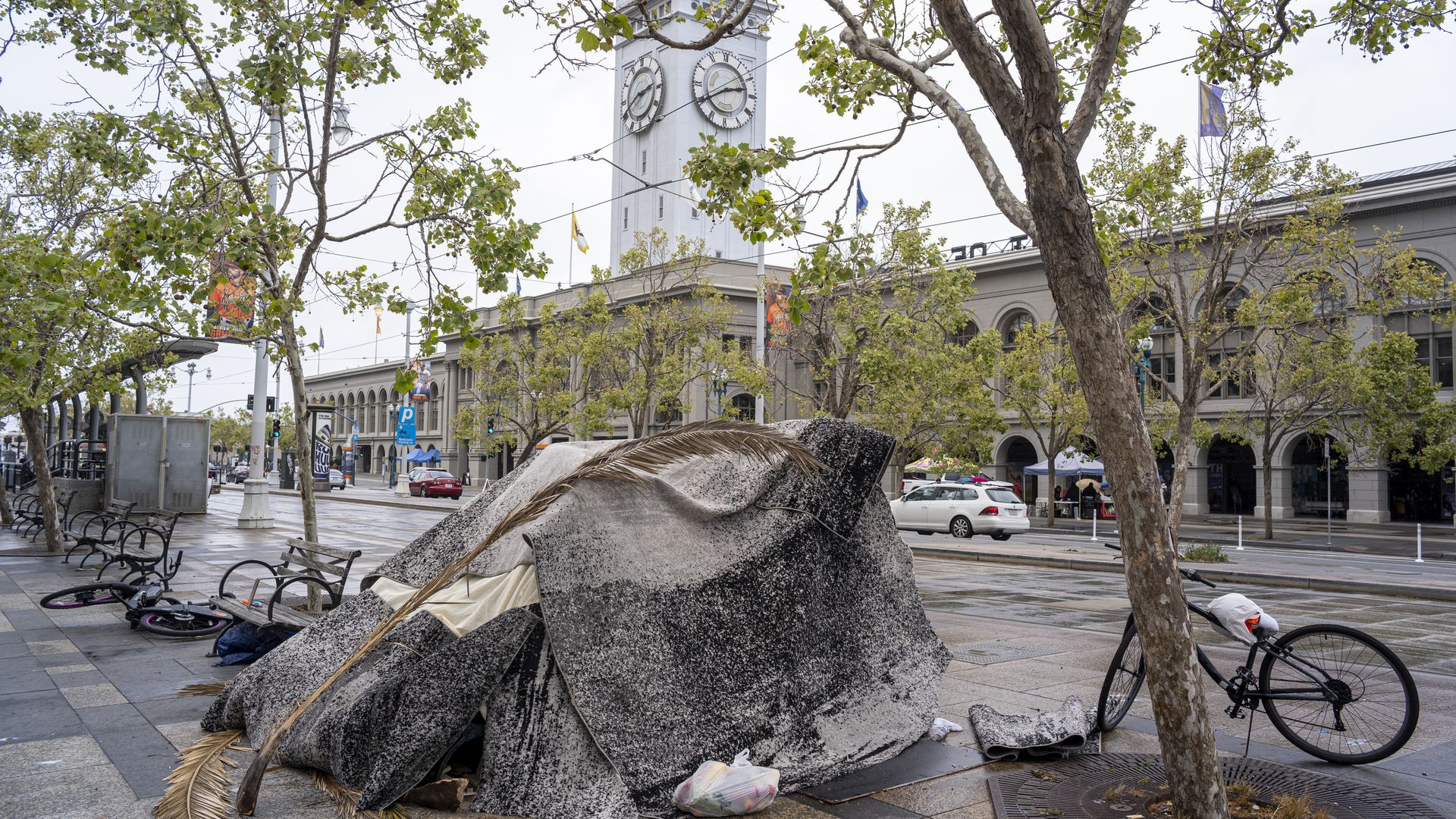 A makeshift shelter for a person experiencing homelessness.