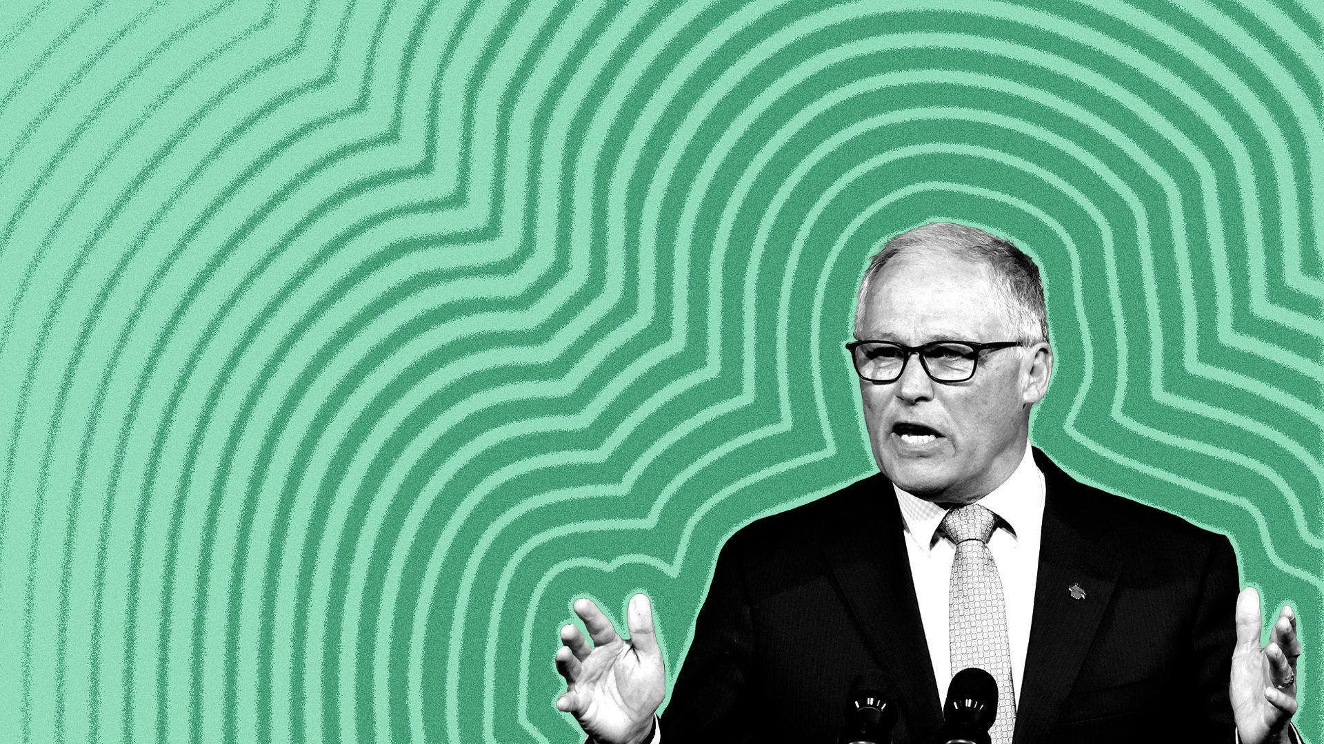 Photo illustration of Washington Governor Jay Inslee with lines radiating from him.
