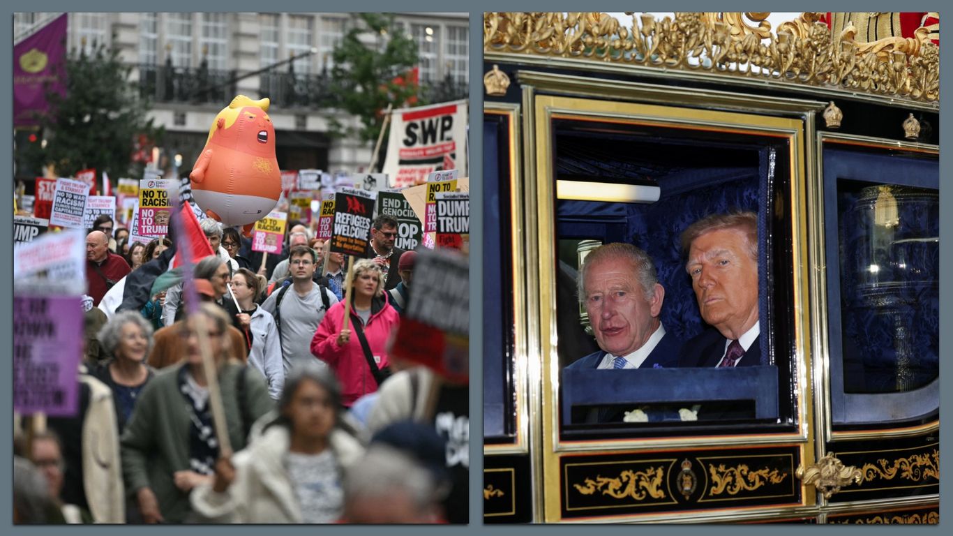 Photos: Scenes from Trump's U.K. visit, from pageantry to protests - Axios
