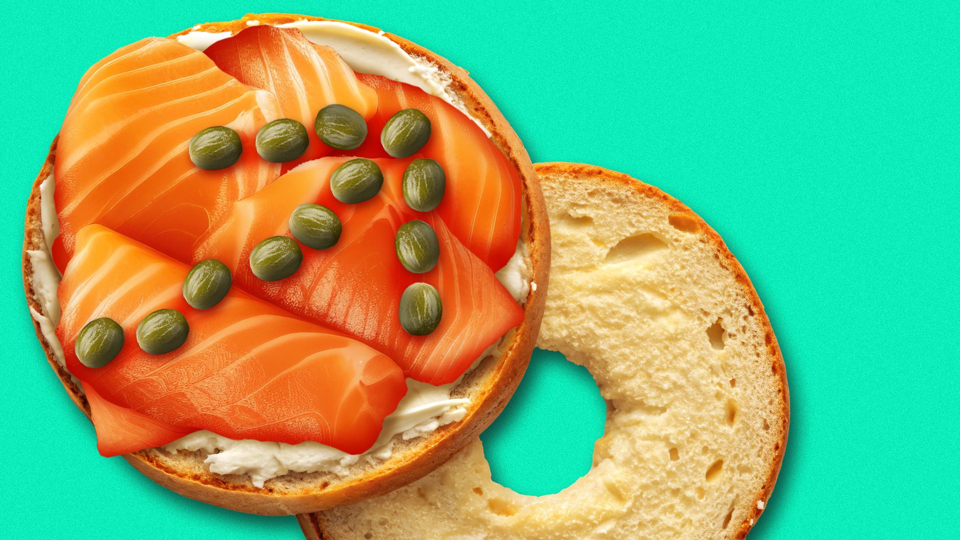 Illustration of a bagel and lox with capers in an upward trend arrow