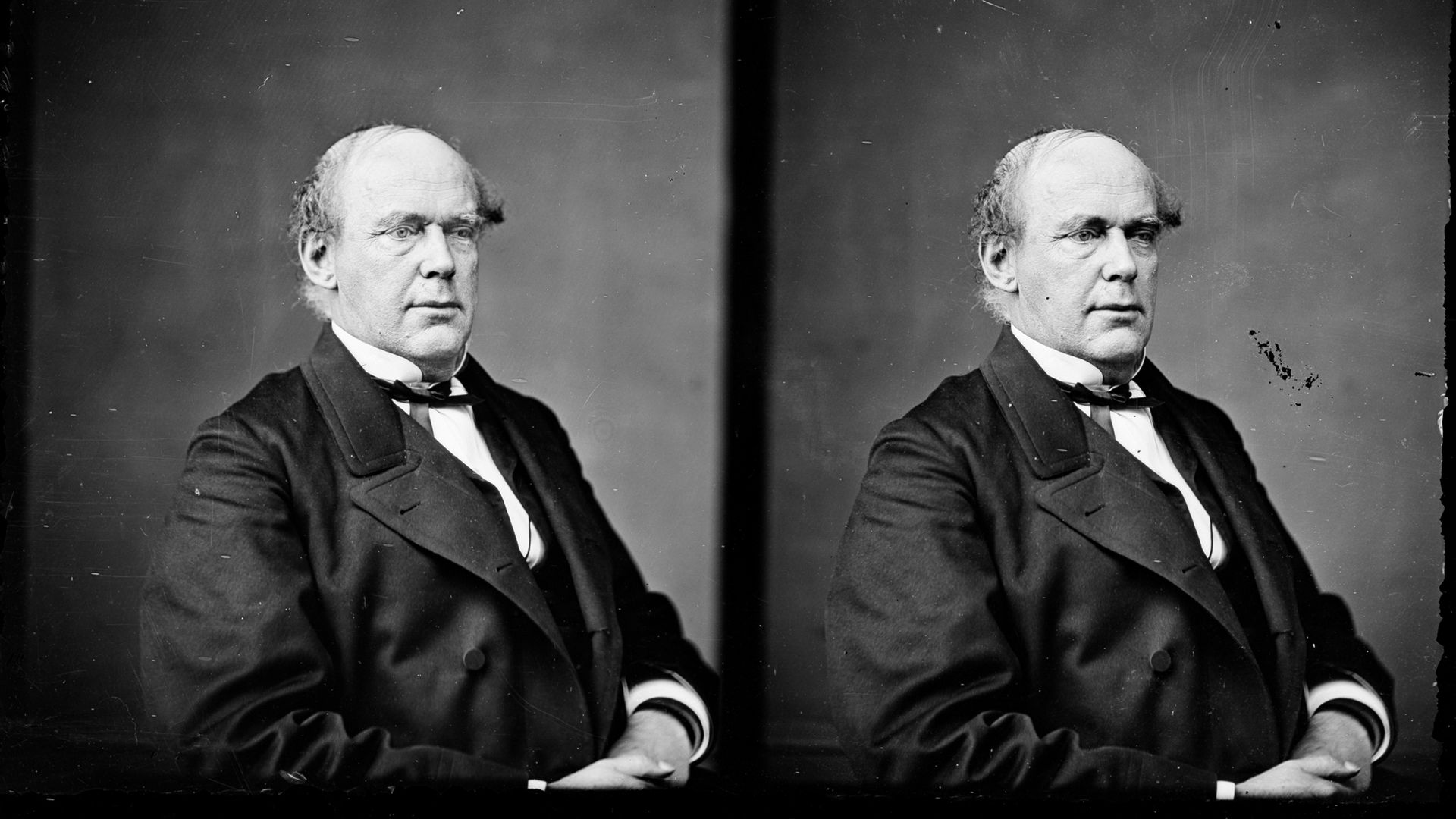 Old photographs of U.S. Chief Justice Salmon P. Chase sitting down. 