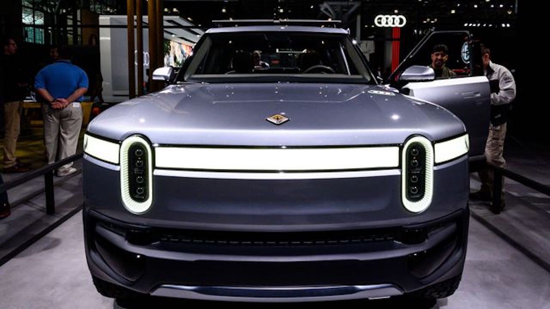 Photo of a prototype Rivian electric pickup truck.