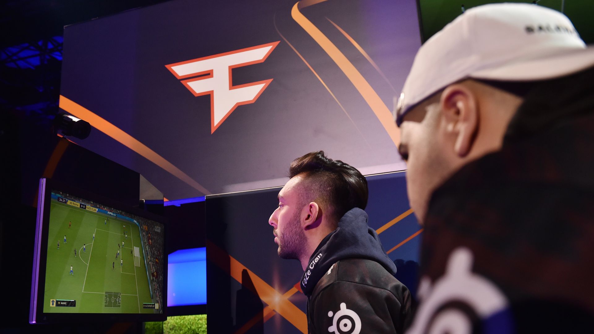 assal Rushan and Amine Boughanmi of FaZe Clan team compete during the FIFA eClub World Cup 2020 