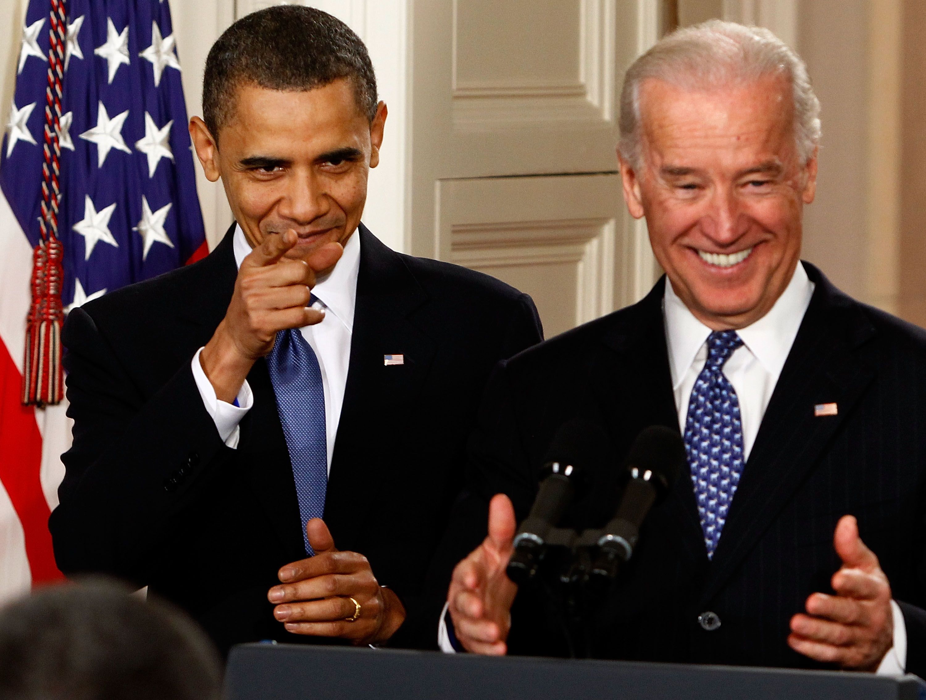 President Barack Obama and Vice President Joe Biden during the signing ceremony for the Affordable Health Care for America Act in the East Room of the White House March 23, 2010 