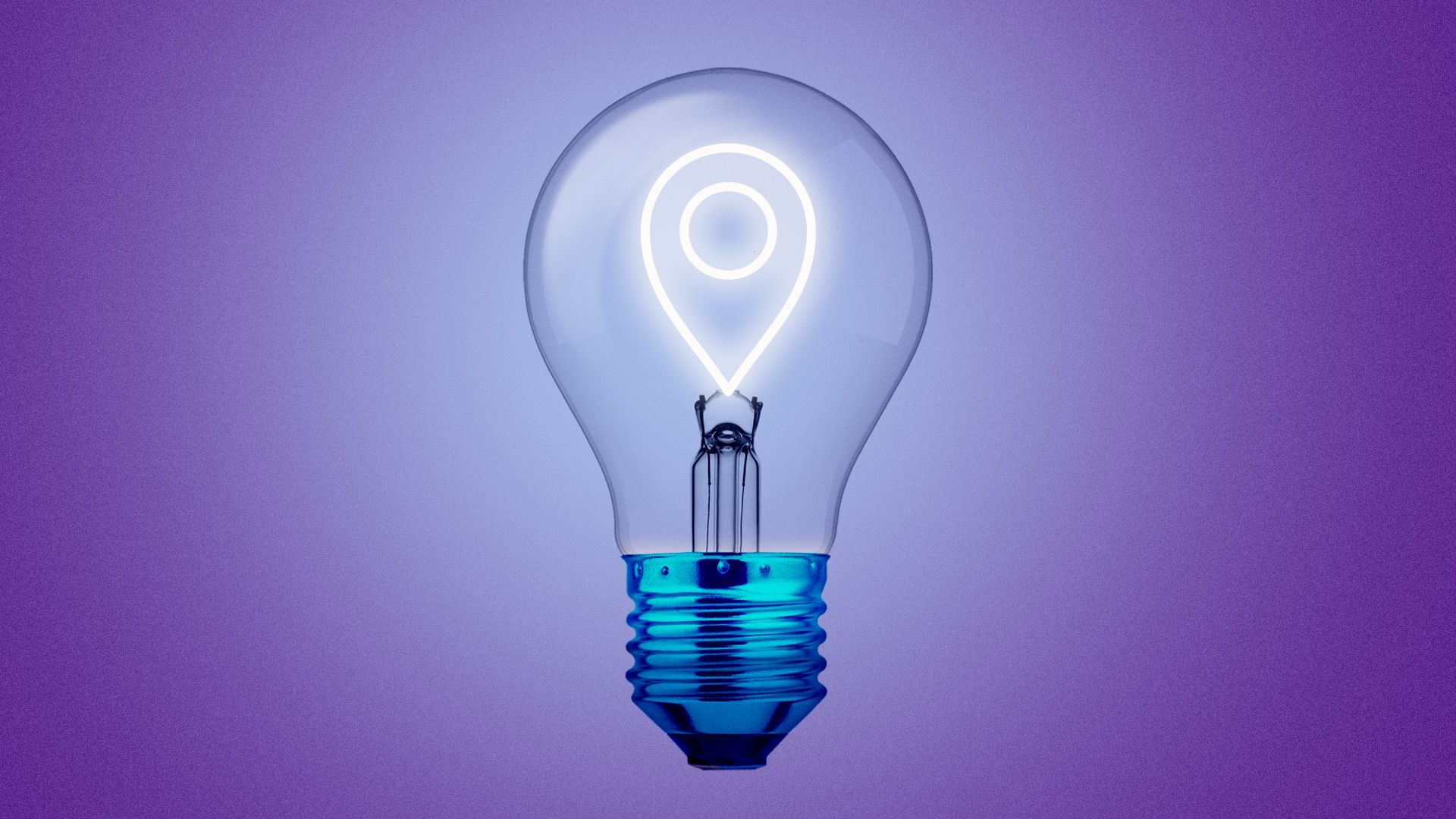 Illustration of a lightbulb with a location icon for the filament 