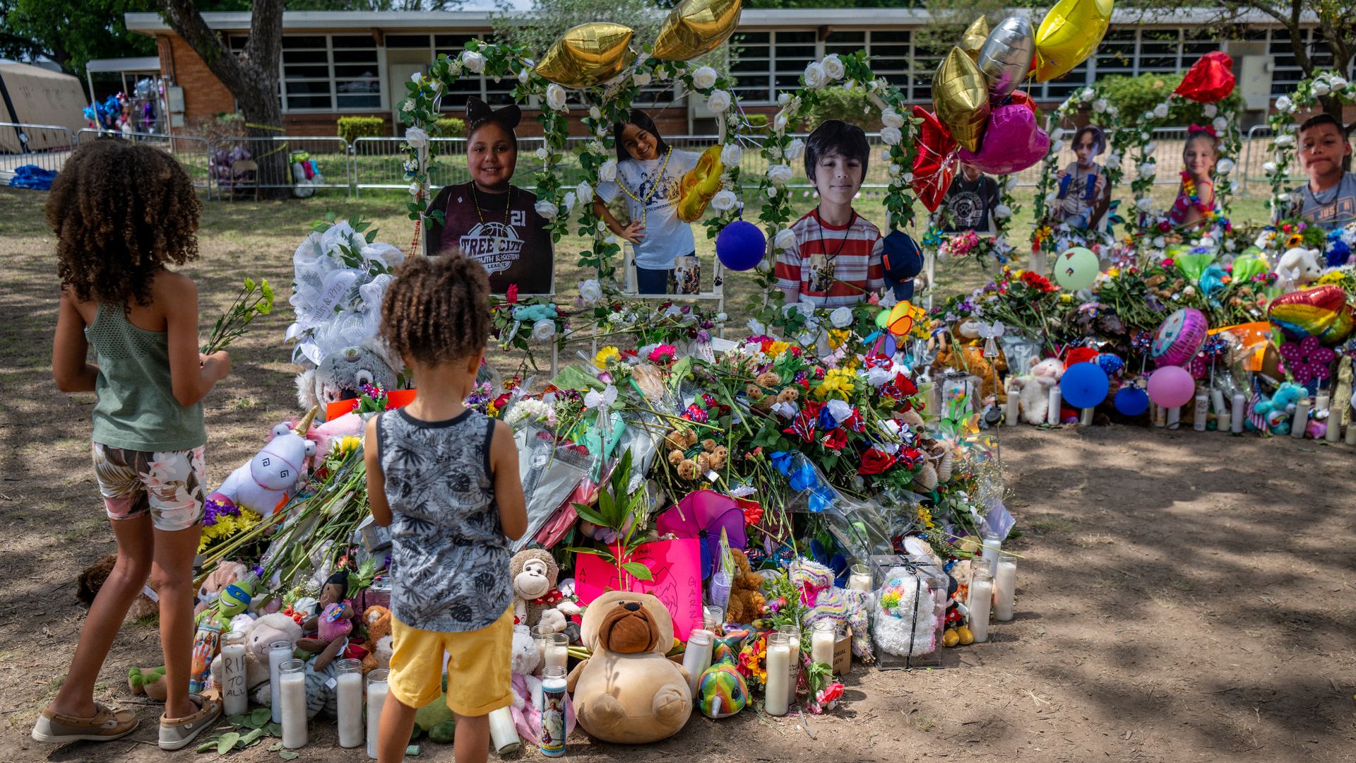 A memorial outside Robb Elementary School in  Uvalde, Texas, on May 31.