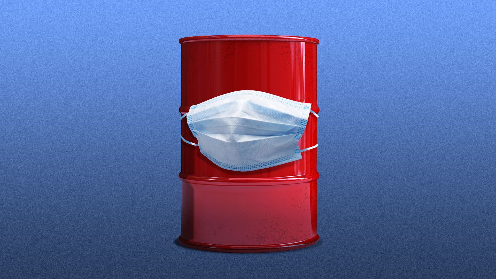 Illustration of an oil barrel wearing a medical mask
