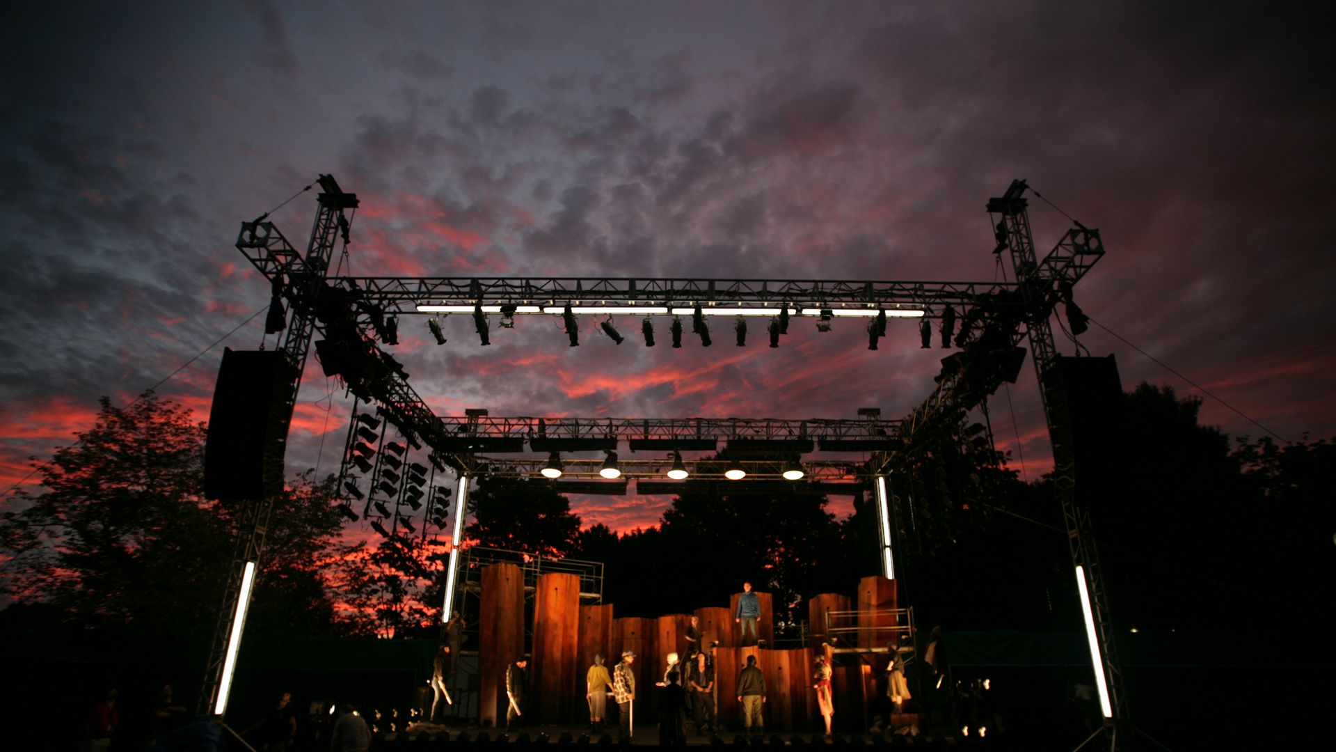 a stage at dusk