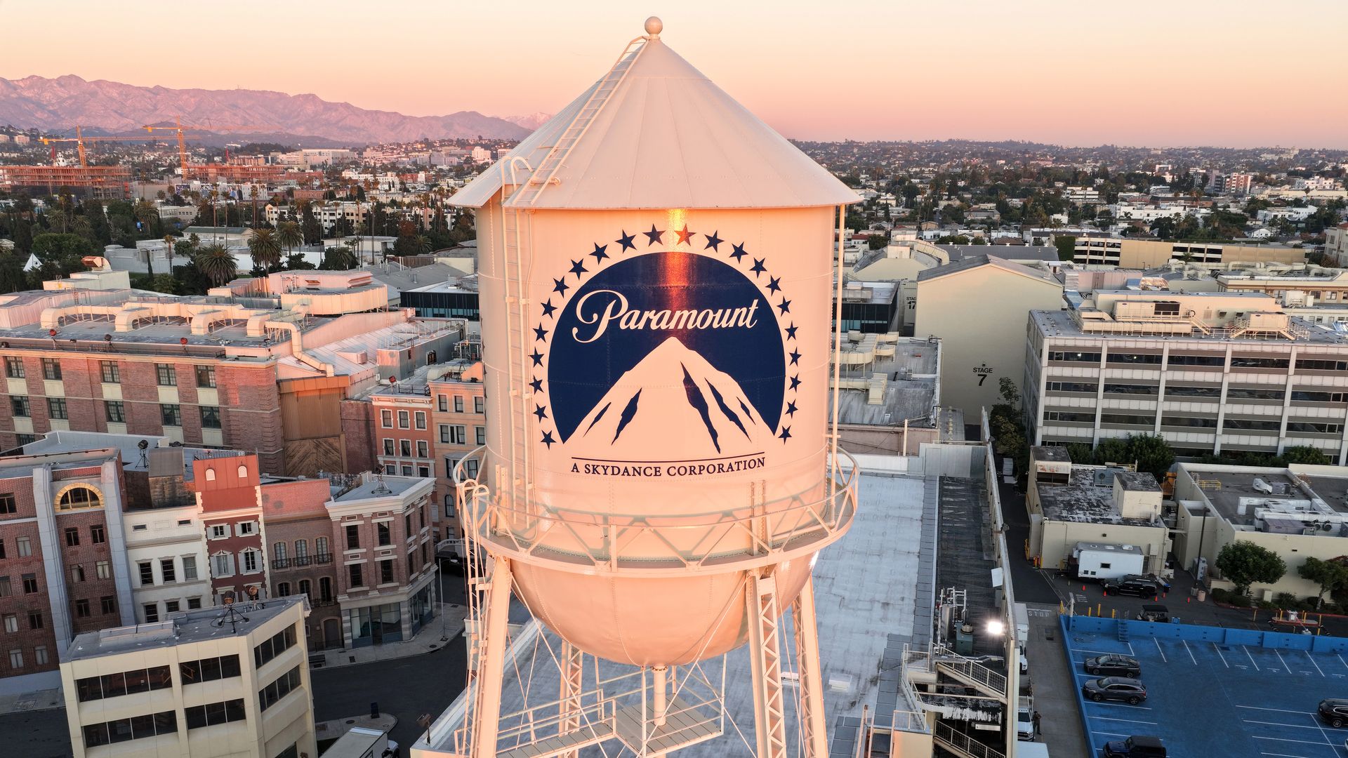 The water tower at Paramount Studios on Dec. 8, 2025 in Los Angeles.